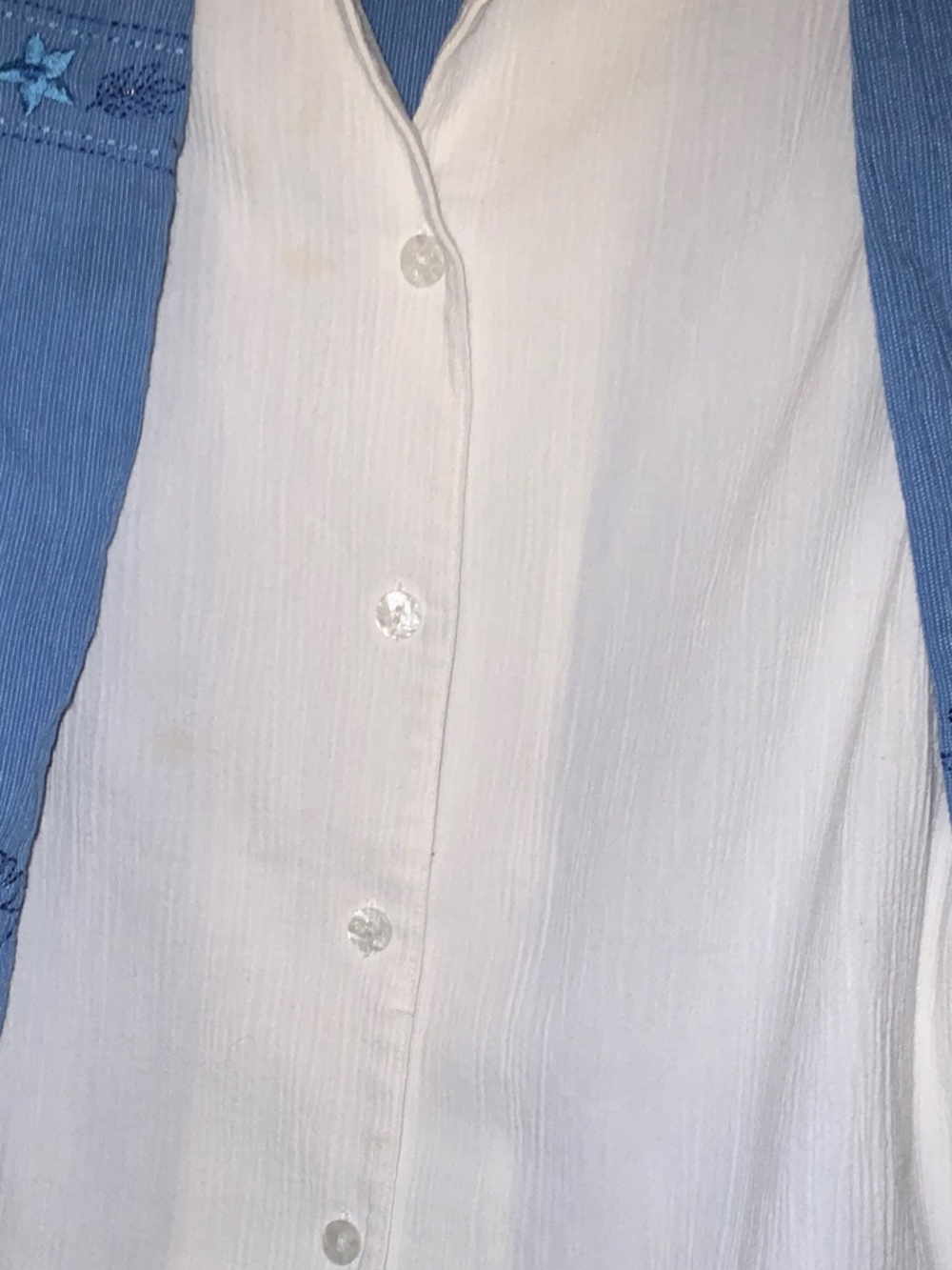 🤩Add-on🤩Alia Blue Embroidered Button-Up Shirt with White Placket - Picture 6 of 12